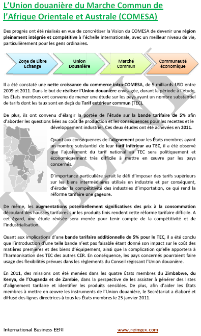 Master : Union douanière COMESA (Marché commun de l’Afrique orientale et australe)
