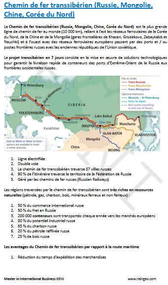 Chemin de fer transsibérien (Russie, Mongolie, Chine, Corée du Nord) Cours