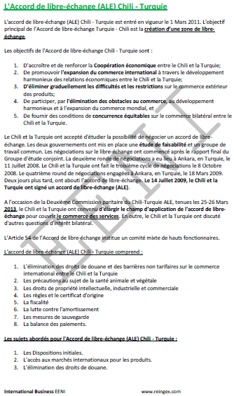 Doctorat Master : Accord de libre-échange (ALE) Chili-Turquie