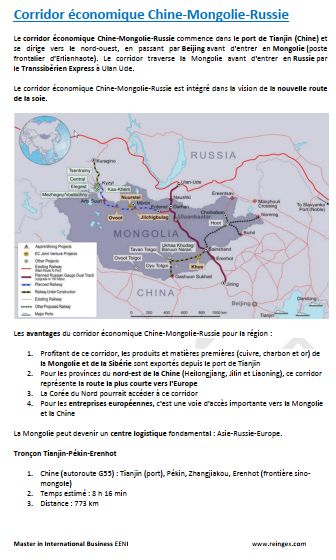 Corridor économique Chine-Mongolie-Russie. Nouvelle Route de la soie