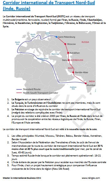 Corridor international de Transport Nord-Sud (Inde, Russie) l’Azerbaïdjan, l’Arménie, le Kazakhstan, le Kirghizistan, le Tadjikistan, l’Ukraine