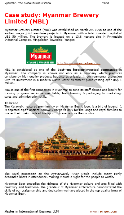 Cours Master : commerce international et affaires au Myanmar