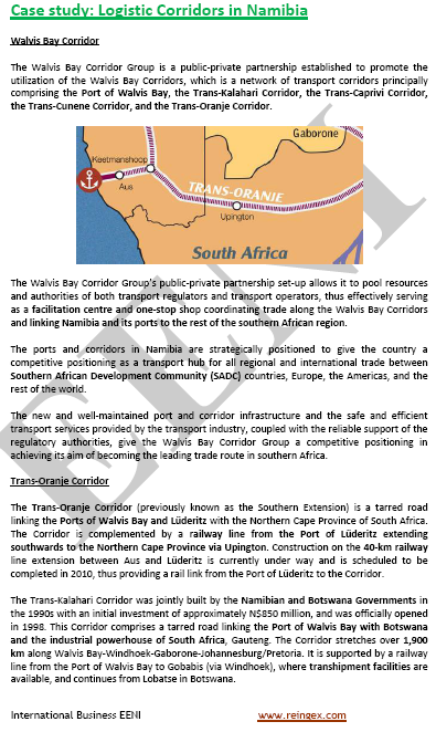 Cours transport routier : Corridors logistiques Namibie