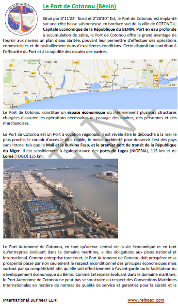 Port de Cotonou, Bénin. Commerce avec le Nigeria (Cours transport maritime)