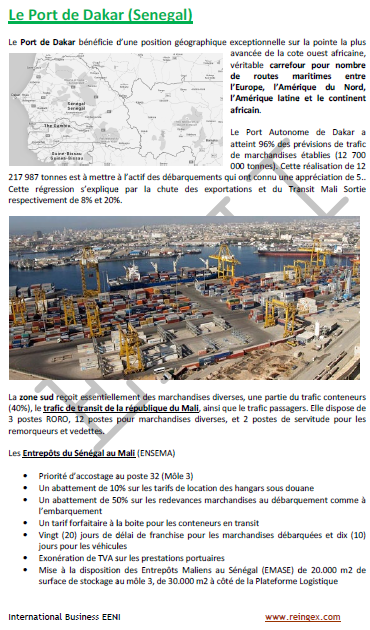 Port de Dakar (Sénégal). L’accès au marché malien. Cours transport maritime
