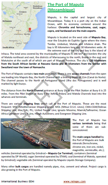Ports Mozambique, Maputo, Nacala, Beira (Cours transport maritime)