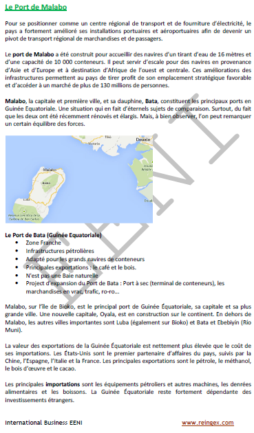 Ports de Guinée équatoriale (Malabo, Bata et le Port franc de Luba). Cours transport maritime