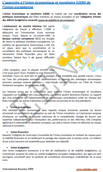 Master : Union économique et monétaire de l'UE (France, Belgique)