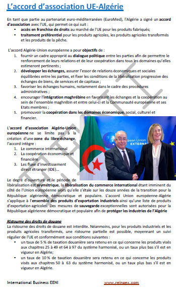 Master Doctorat : Accord d’association Algérie-Union européenne