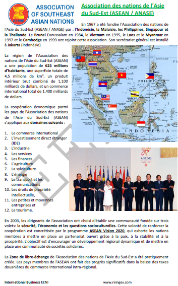 ASEAN (Association des nations de l'Asie du Sud-est) Communauté économique ASEAN. Zone libre-échange