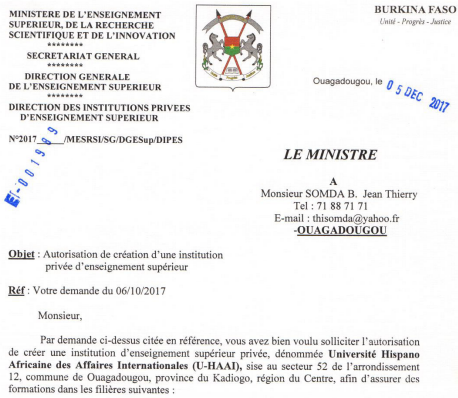 Autorização da criação da Universidade Hispano-Africana de Negócios Internacionais