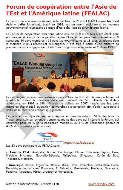 Forum de coopération Amérique latine-Asie (FEALAC) encourager et élargir la coopération entre l’Asie et les pays latino-américains
