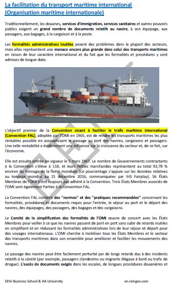 Organisation maritime internationale (IMO) Convention pour faciliter le trafic maritime international (FAL)