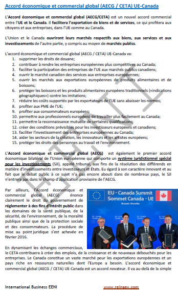 Accord économique Union européenne (France, Belgique)-Canada